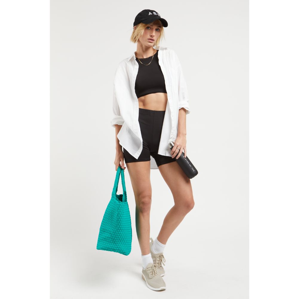 Woman wearing Emerald Sol and Selene Sky's The Limit - Large Tote 841764107853 View 3 | Emerald