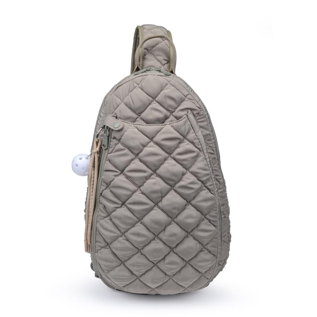 Woman wearing Desert Sage Sol and Selene Match Point - Quilted Puffer Pickleball & Paddle Tennis Sling Backpack 841764112000 View 5 | Desert Sage