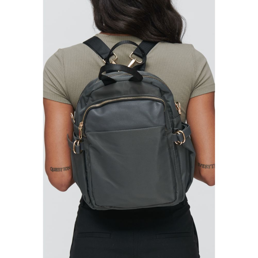 Woman wearing Charcoal Sol and Selene Next Level Backpack 841764103350 View 2 | Charcoal