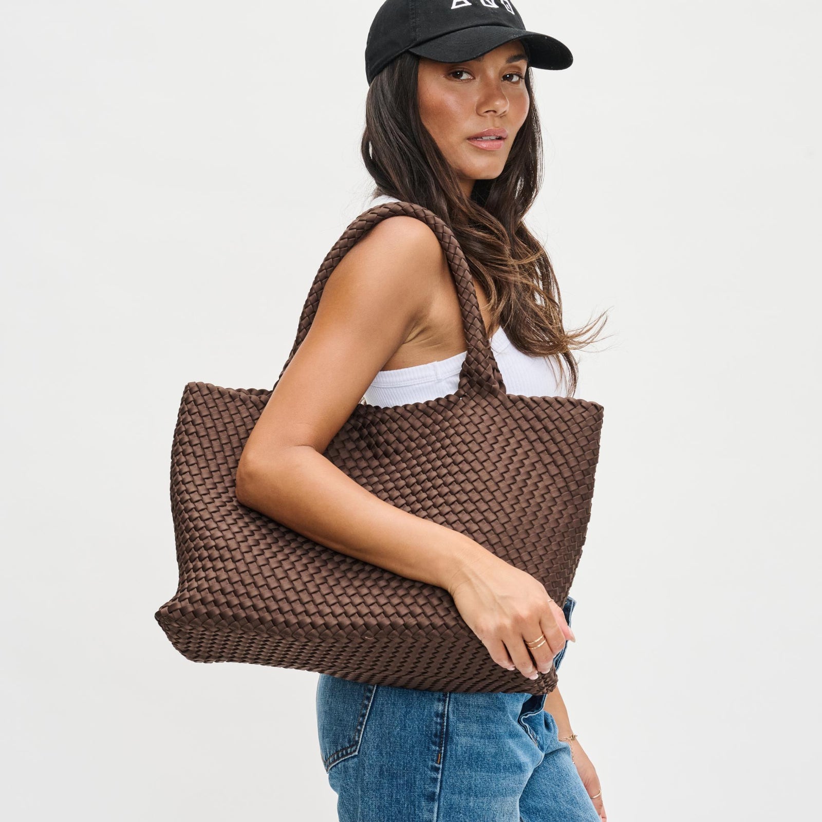 Woman wearing Black Sol and Selene Sky's The Limit - Large Tote 841764107822 View 1 | Black