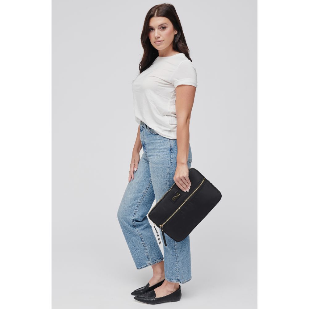 Woman wearing Black Sol and Selene Self Made Computer Laptop Sleeve 841764103886 View 3 | Black