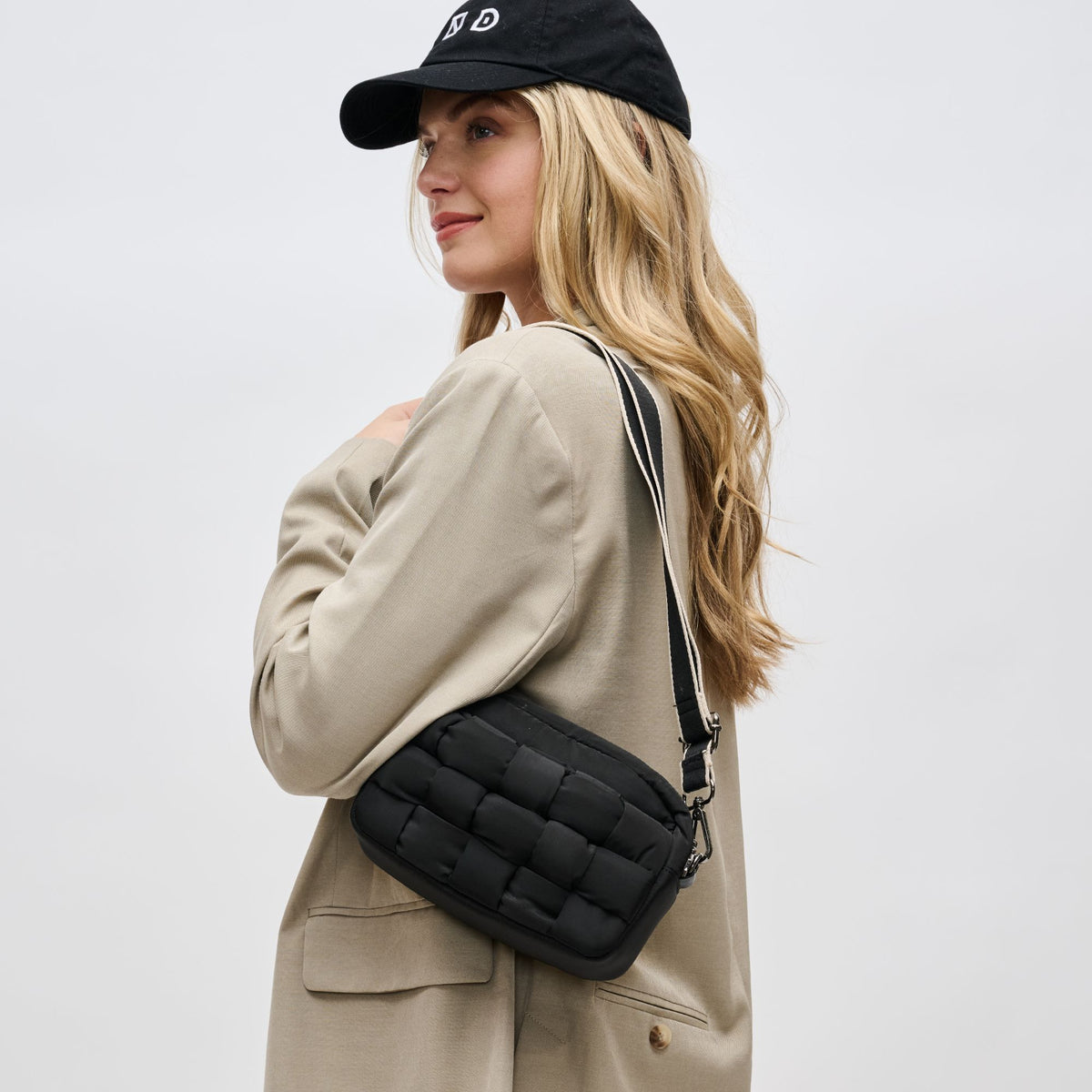 Woman wearing Black Sol and Selene Inspiration - Woven Nylon Crossbody 841764107570 View 2 | Black