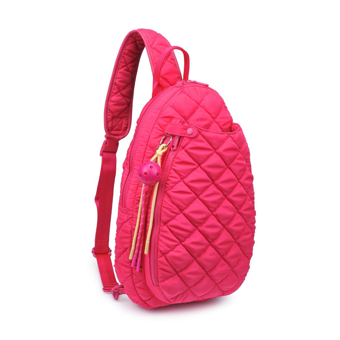 Woman wearing Hot Pink Sol and Selene Match Point - Quilted Puffer Pickleball & Paddle Tennis Sling Backpack 841764111997 View 6 | Hot Pink