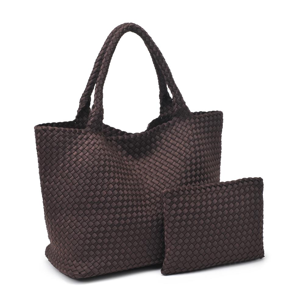 Woman wearing Chocolate Sol and Selene Sky's The Limit - Large Tote 841764110242 View 6 | Chocolate