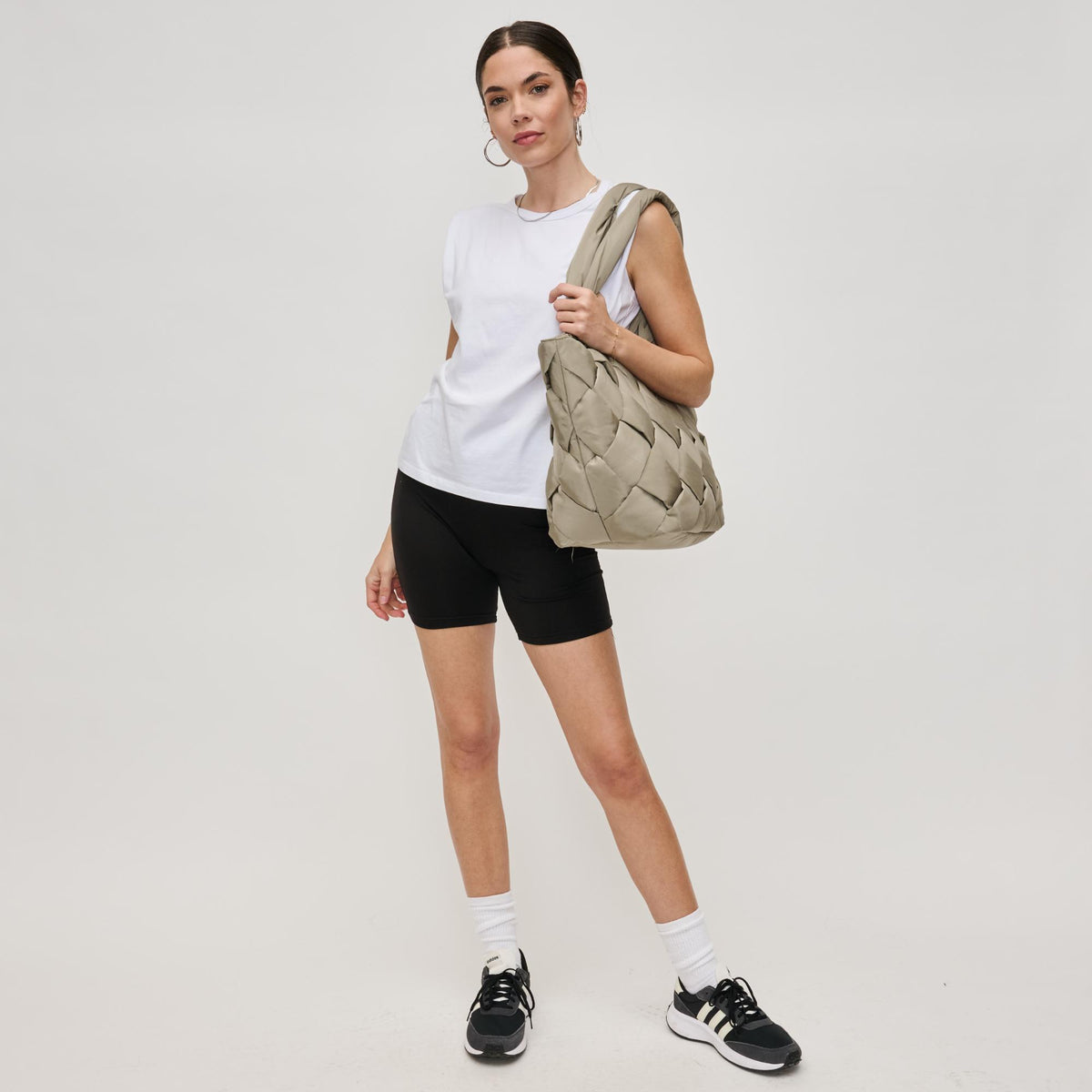 Woman wearing Desert Sage Sol and Selene Intuition East West Tote 841764111850 View 3 | Desert Sage