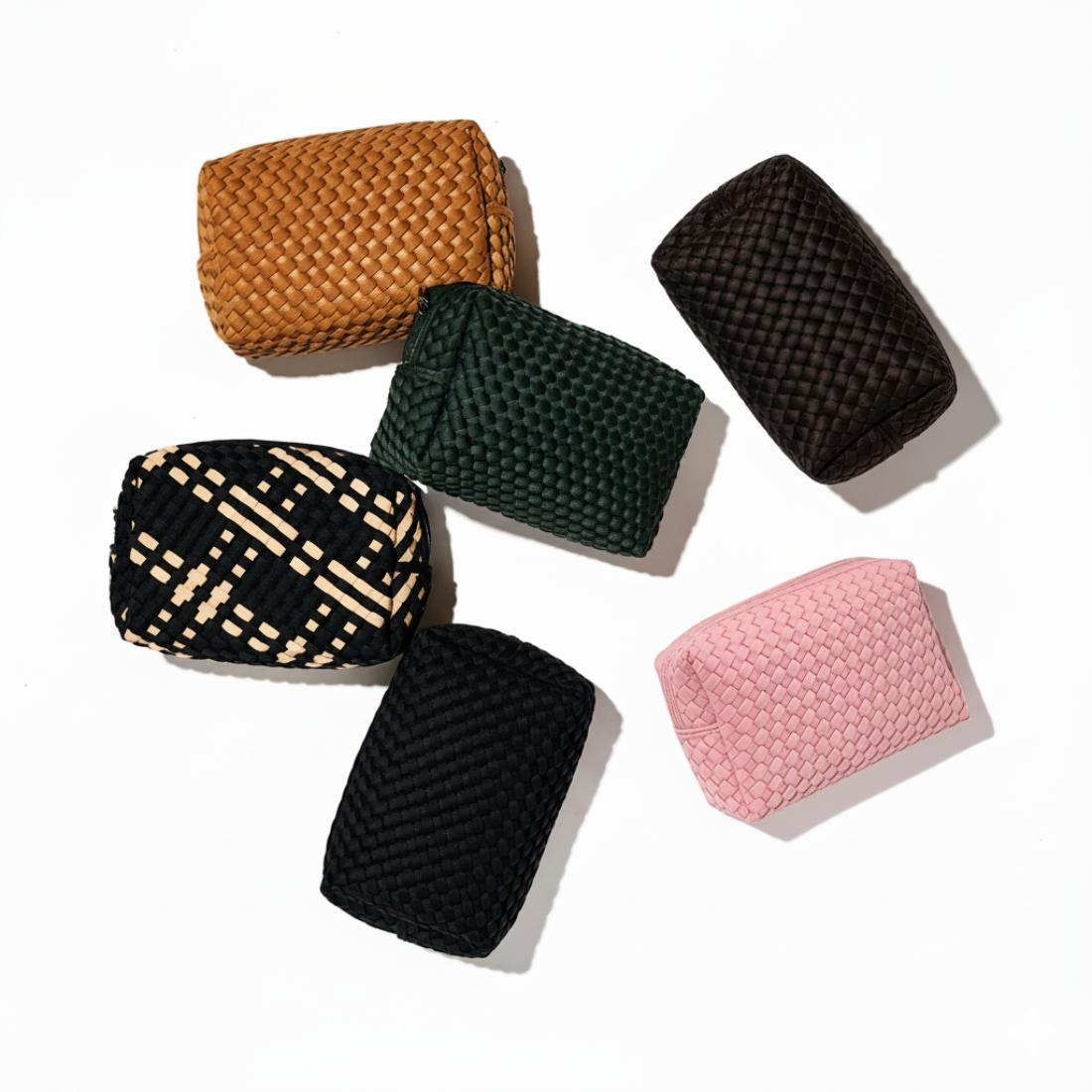 Woman wearing Blush Sol and Selene Altitude - Woven Neoprene Cosmetic & Travel Organizer Pouch 841764112383 View 2 | Blush