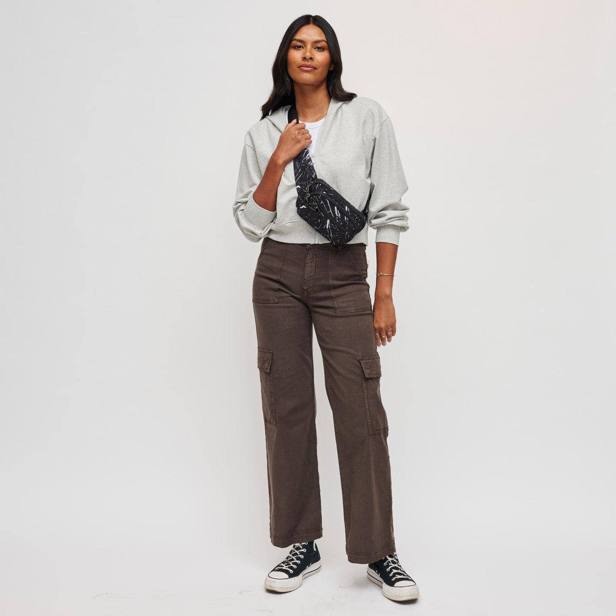 Woman wearing Black Marble Sol and Selene Hip Hugger Belt Bag 841764105804 View 4 | Black Marble