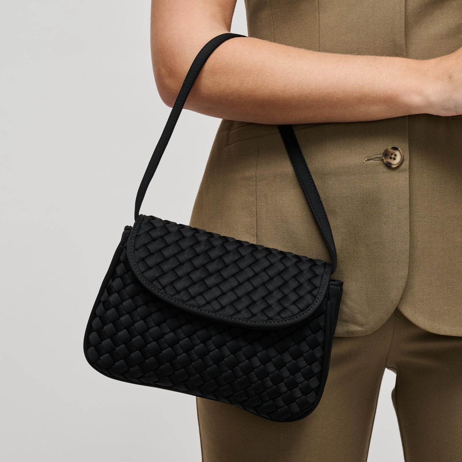 Woman wearing Butter Sol and Selene Astra Shoulder Bag 841764112420 View 1 | Butter