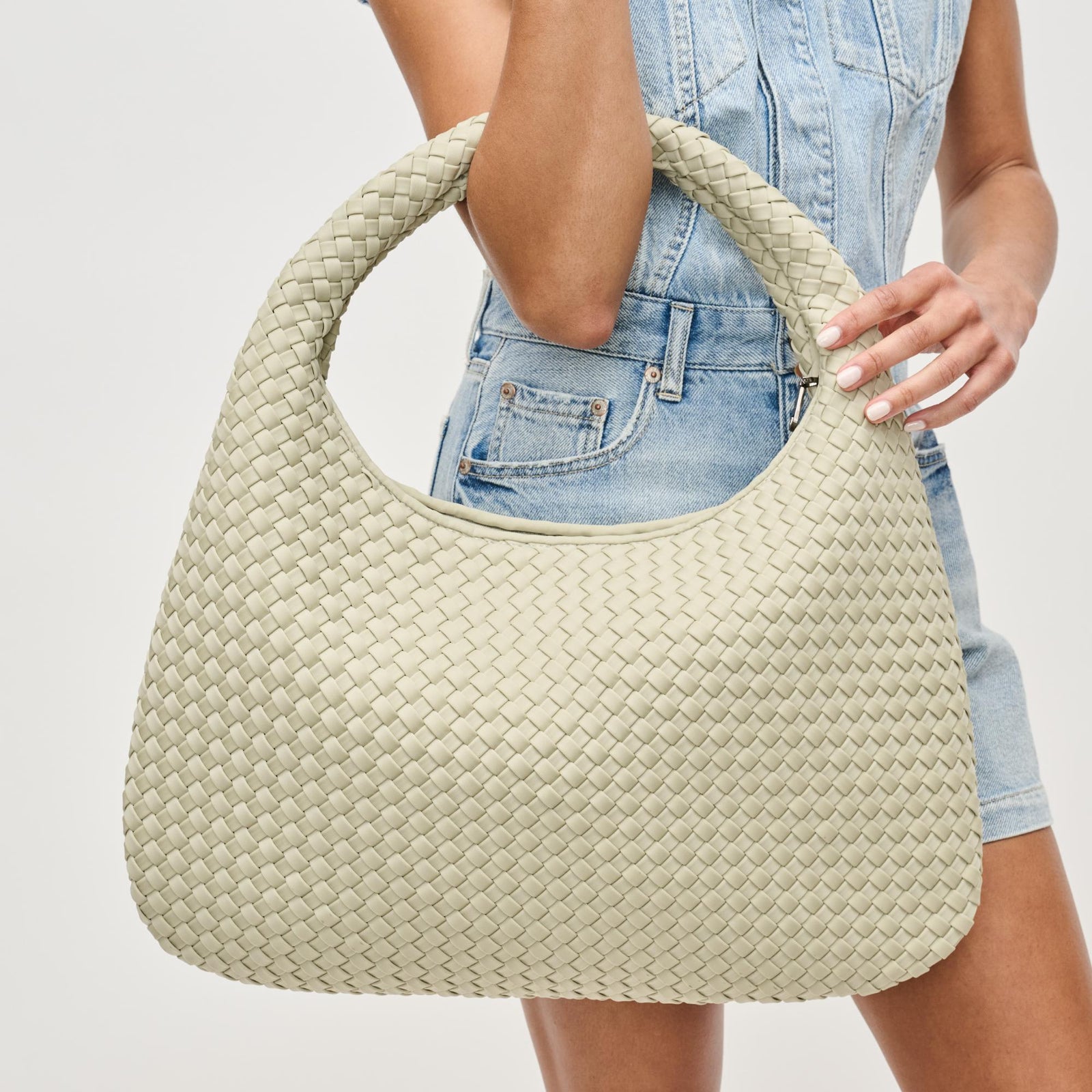 Woman wearing Black Sol and Selene Dare to Dream - Large Woven Neoprene Hobo 841764110914 View 1 | Black