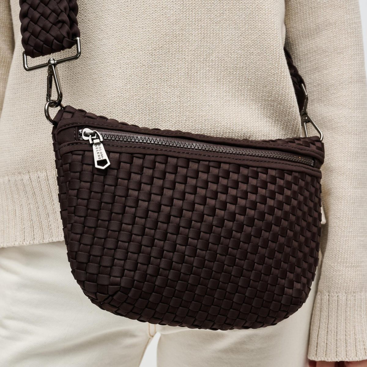 Woman wearing Chocolate Sol and Selene Ethereal - Woven Neoprene Crossbody 841764110853 View 4 | Chocolate