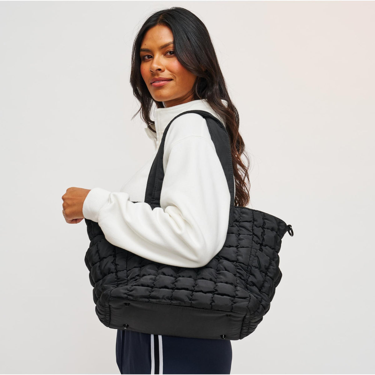 Woman wearing Black Sol and Selene Dreamer Tote 841764108447 View 1 | Black