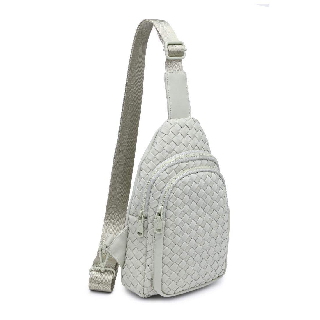 Woman wearing Sage Sol and Selene Beyond The Horizon - Woven Neoprene Sling Backpack 841764109086 View 6 | Sage