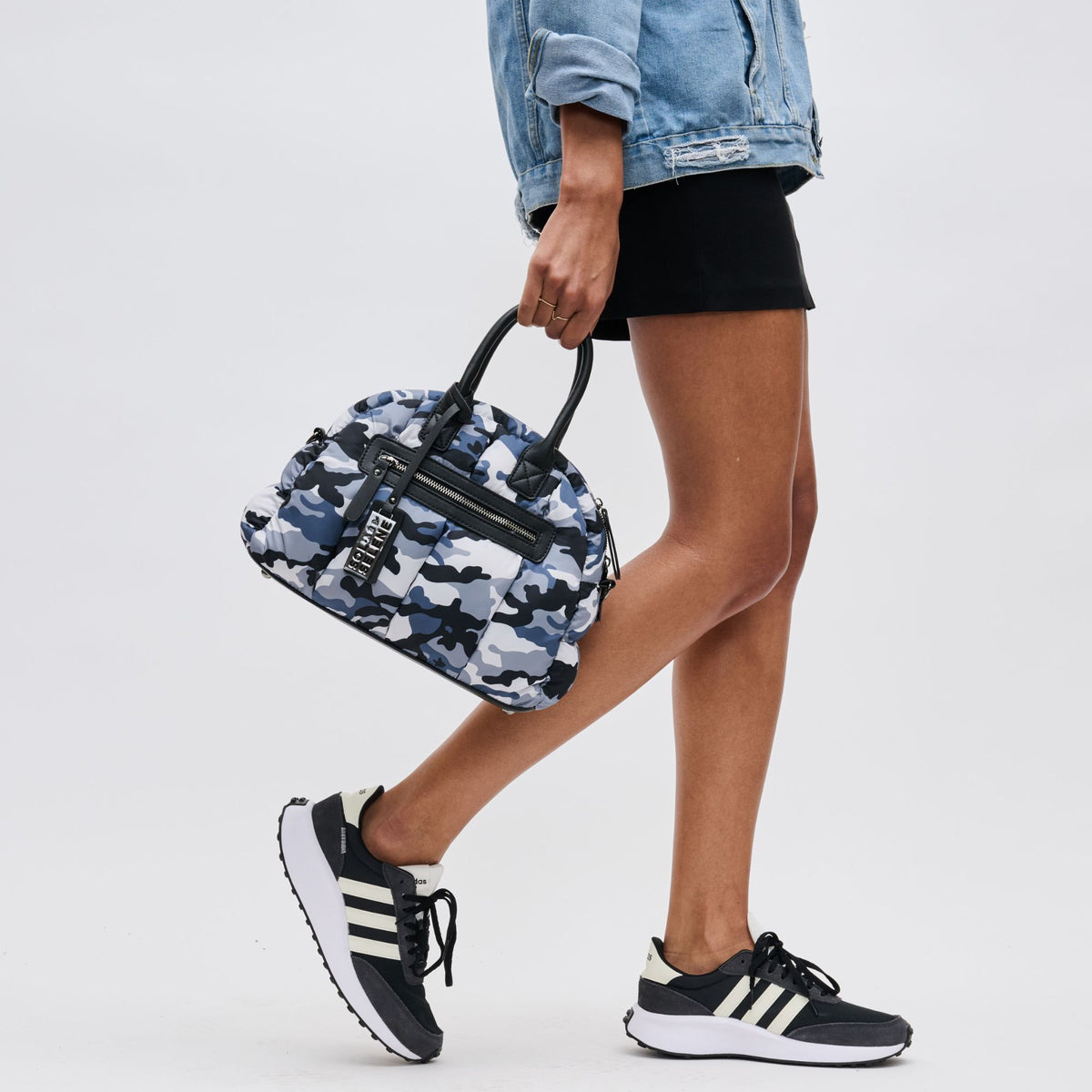 Woman wearing Slate Camo Sol and Selene Flying High - Mini Satchel 841764105842 View 3 | Slate Camo