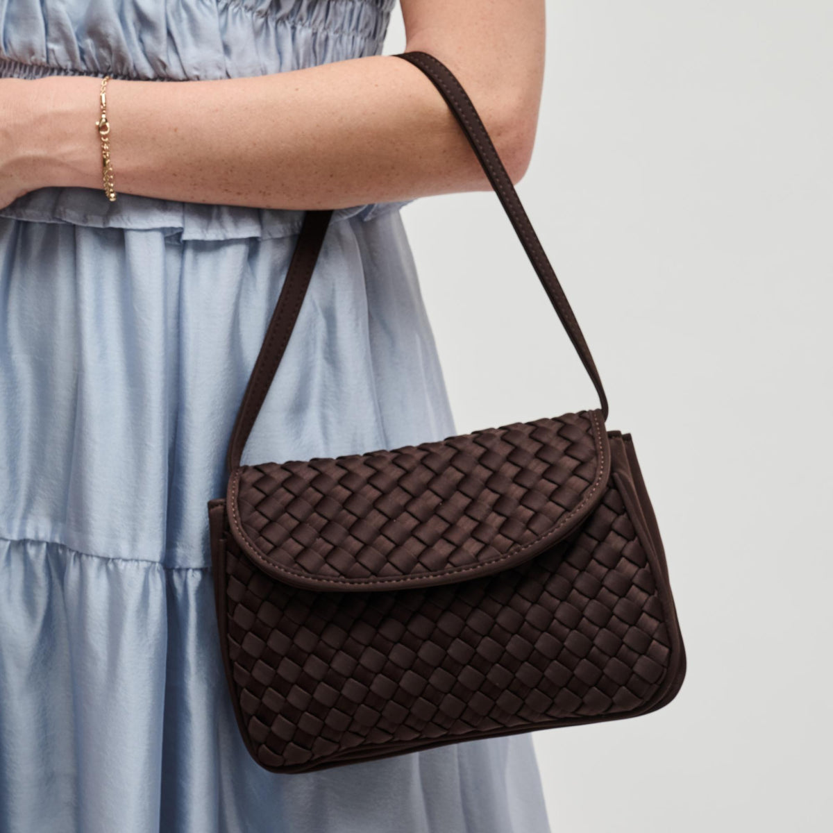 Woman wearing Chocolate Sol and Selene Astra Shoulder Bag 841764112437 View 1 | Chocolate