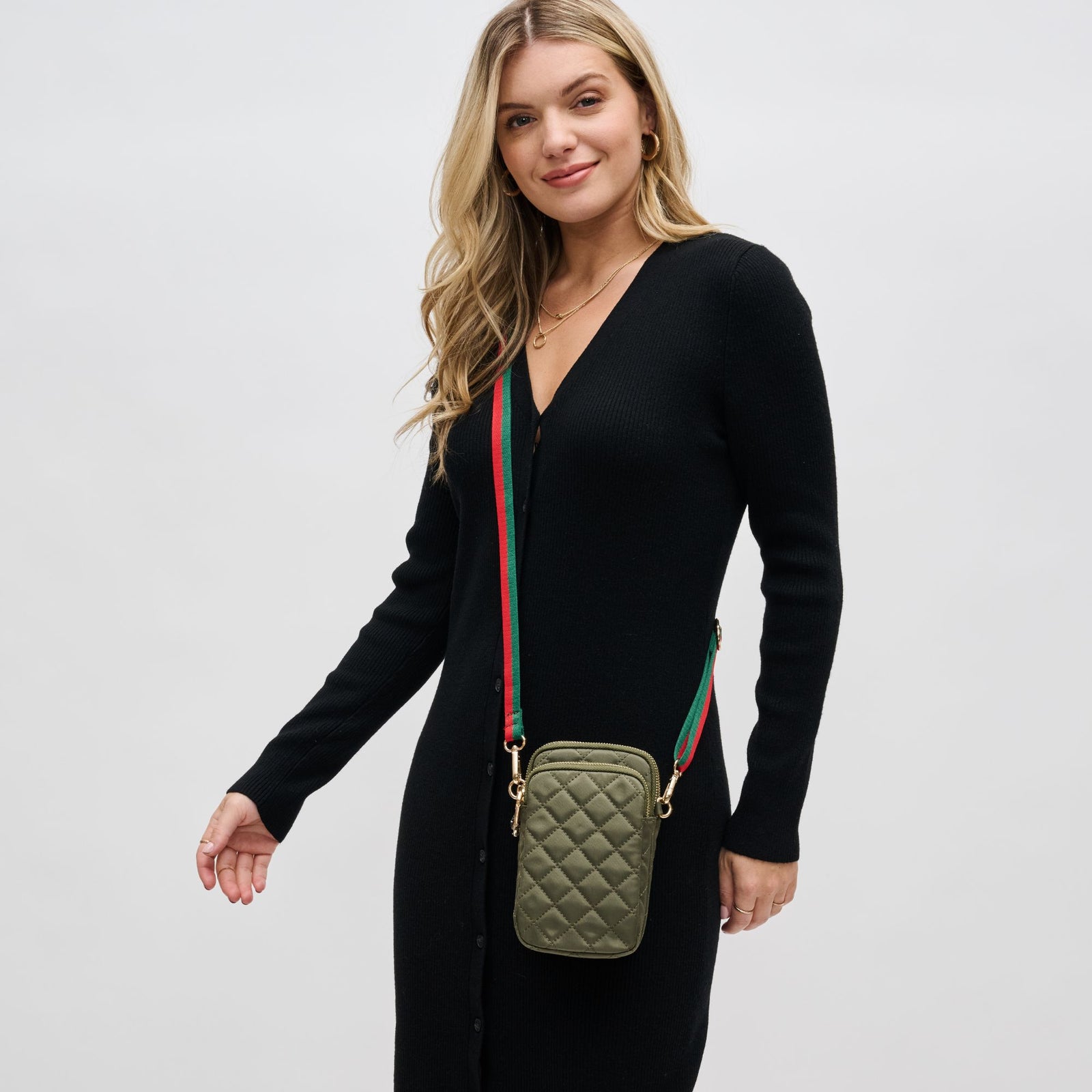 Woman wearing Black Sol and Selene Divide & Conquer - Quilted Crossbody 841764107440 View 1 | Black