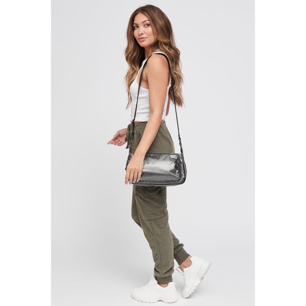 Woman wearing Gunmetal Sol and Selene Triumph Crossbody 841764104845 View 2 | Gunmetal