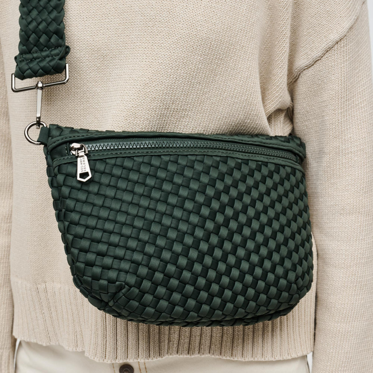 Woman wearing Olive Sol and Selene Ethereal - Woven Neoprene Crossbody 841764110891 View 4 | Olive