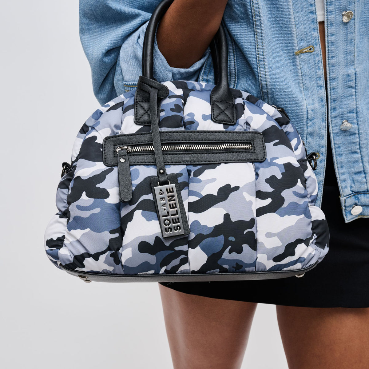 Woman wearing Slate Camo Sol and Selene Flying High - Mini Satchel 841764105842 View 1 | Slate Camo