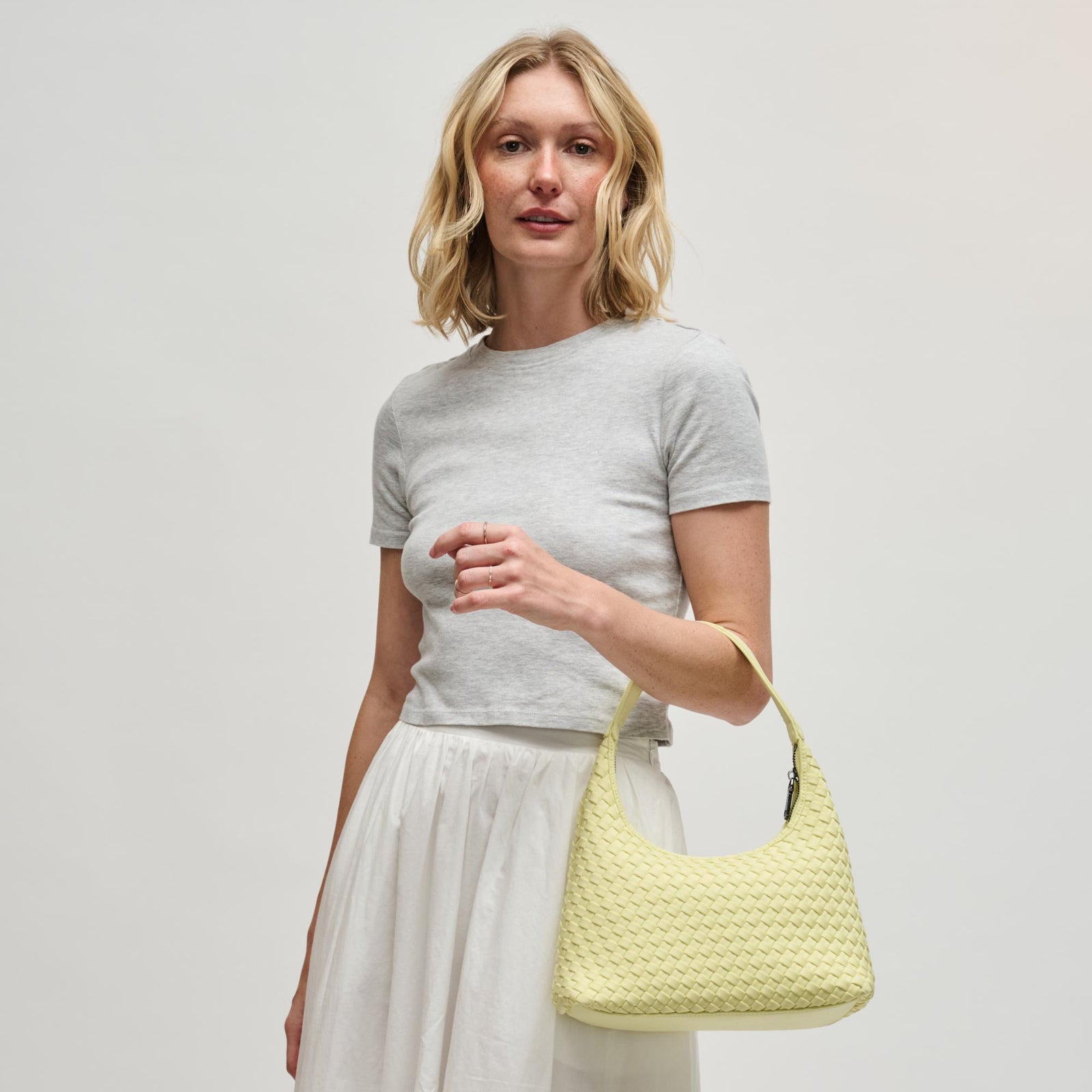 Woman wearing Black Sol and Selene Harmonia - Woven Neoprene Shoulder Bag 841764112499 View 1 | Black