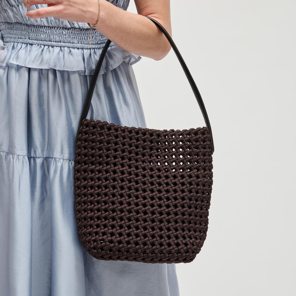 Woman wearing Chocolate Sol and Selene Gaia Shoulder Bag 841764112819 View 2 | Chocolate