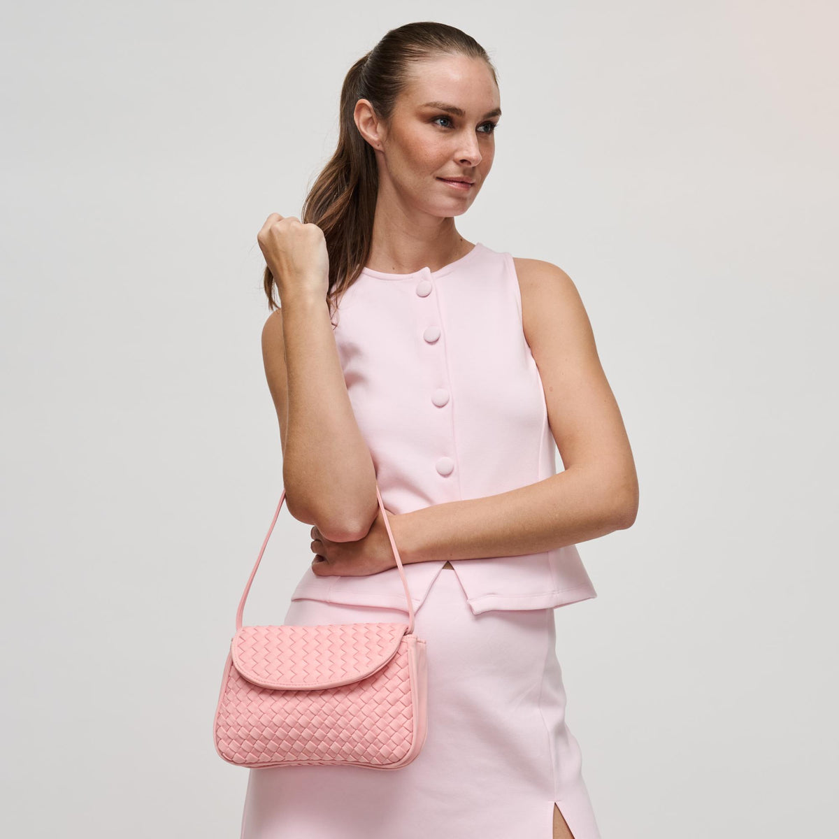 Woman wearing Blush Sol and Selene Astra Shoulder Bag 841764112413 View 3 | Blush