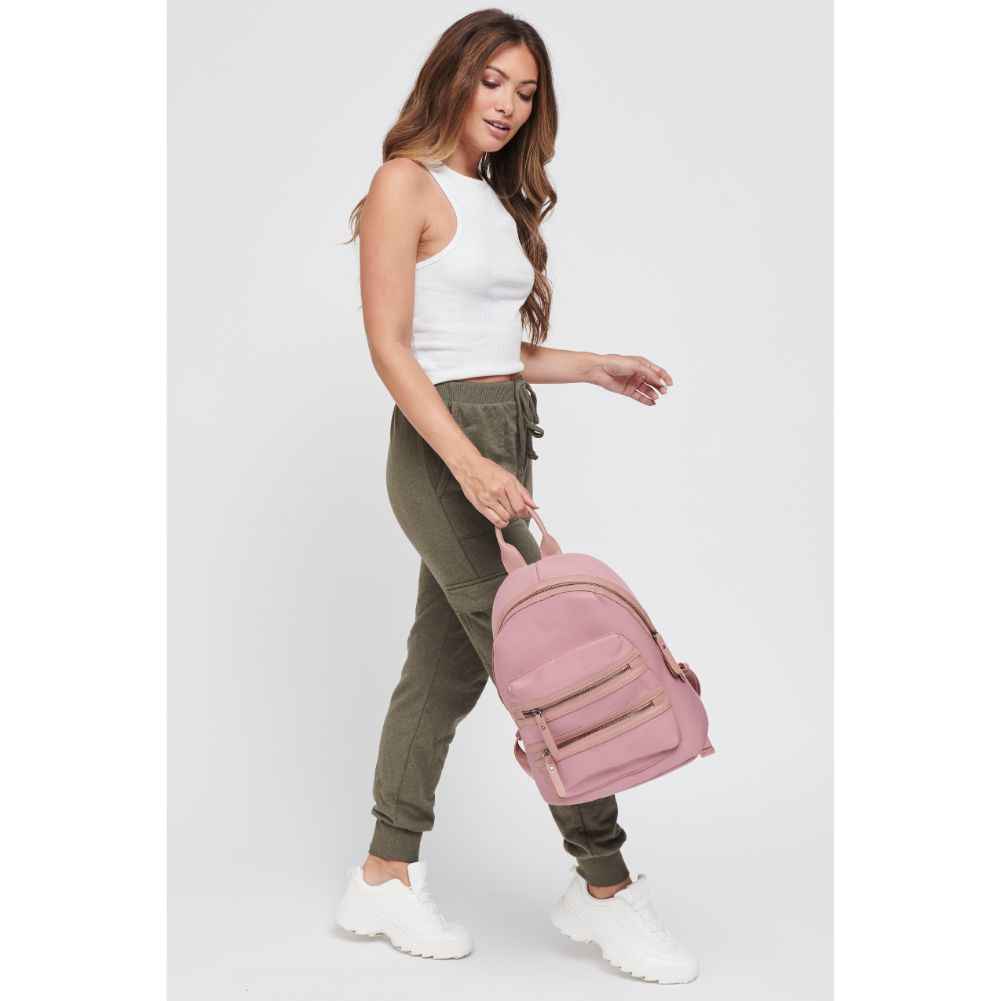 Woman wearing Mauve Sol and Selene Carpe Diem - Neoprene Backpack 841764105613 View 4 | Mauve