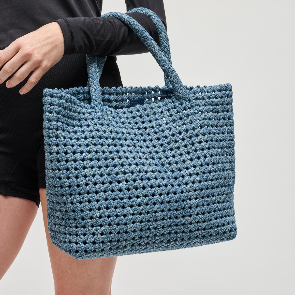 Woman wearing Denim Sol and Selene Ambrosia Medium - Denim Tote 841764112772 View 2 | Denim