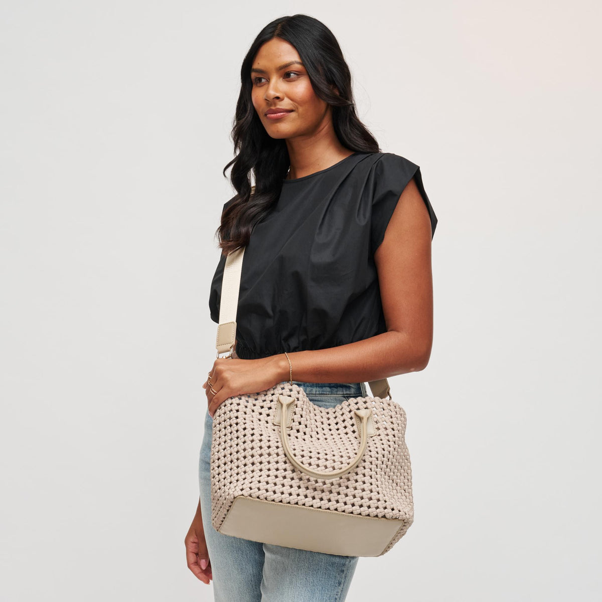 Woman wearing Nude Sol and Selene Solstice - Medium Tote 841764109949 View 2 | Nude