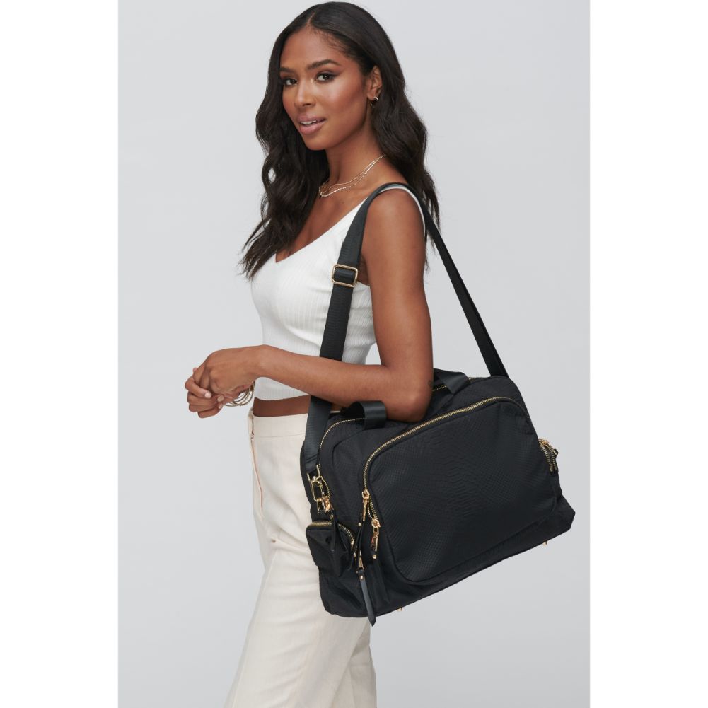 Woman wearing Black Snake Sol and Selene Streetside Satchel 841764105347 View 2 | Black Snake