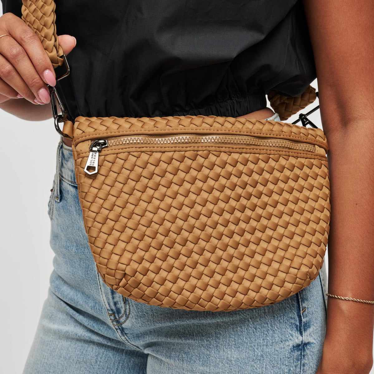 Woman wearing Sand Sol and Selene Ethereal - Woven Neoprene Crossbody 841764111959 View 4 | Sand