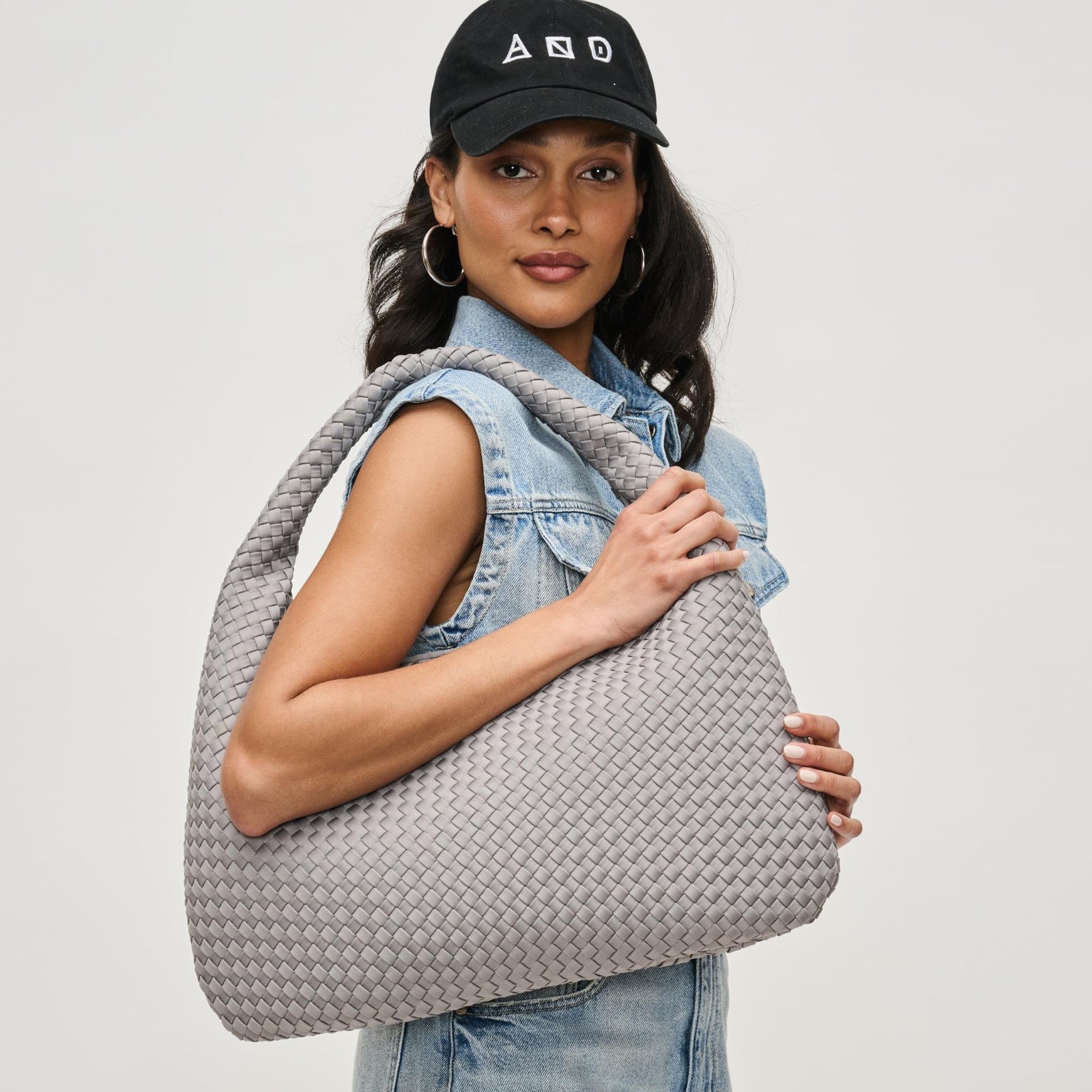 Woman wearing Black Sol and Selene Dare to Dream - Large Woven Neoprene Hobo 841764110914 View 1 | Black
