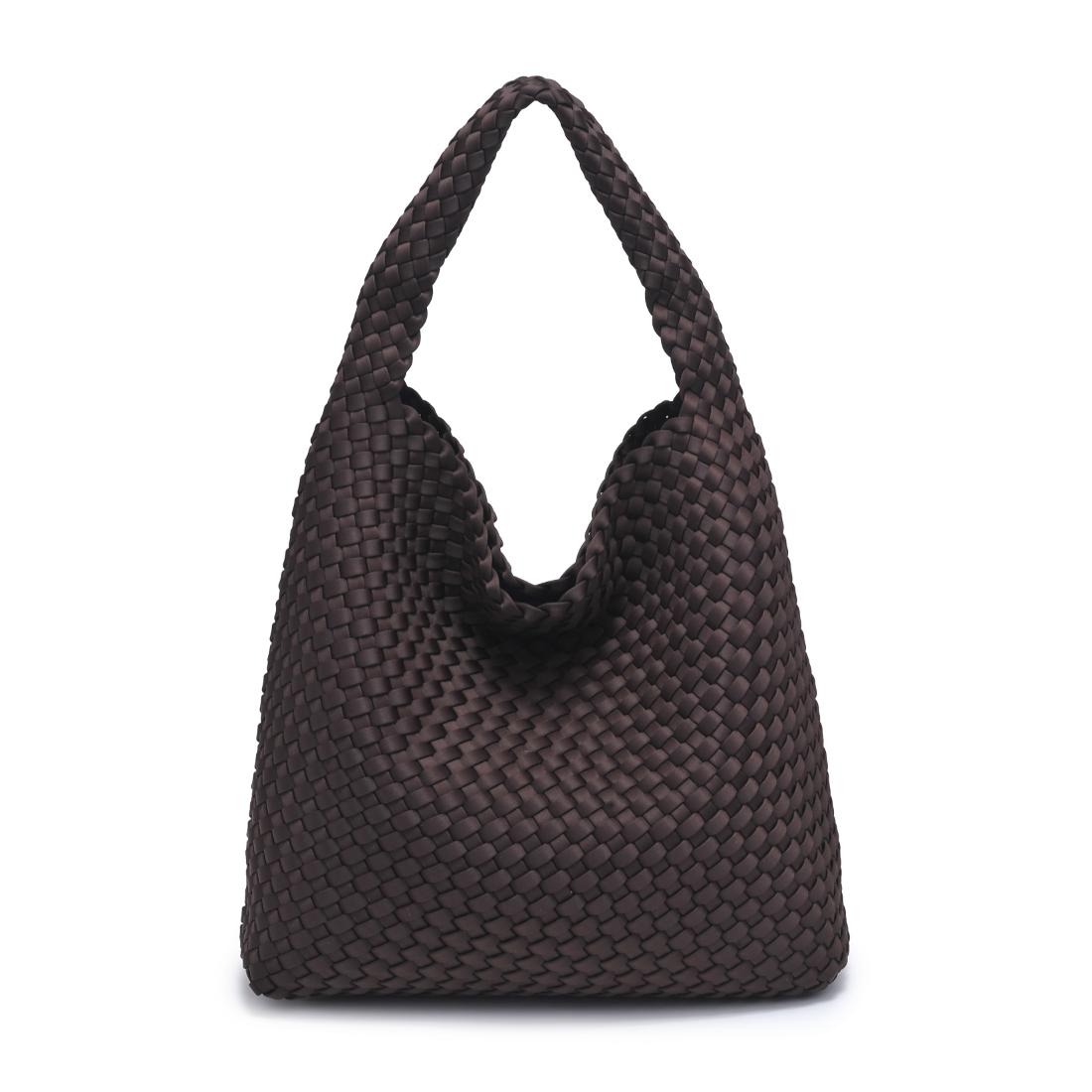 Woman wearing Chocolate Sol and Selene Celestial Woven Neoprene Hobo 841764112314 View 5 | Chocolate