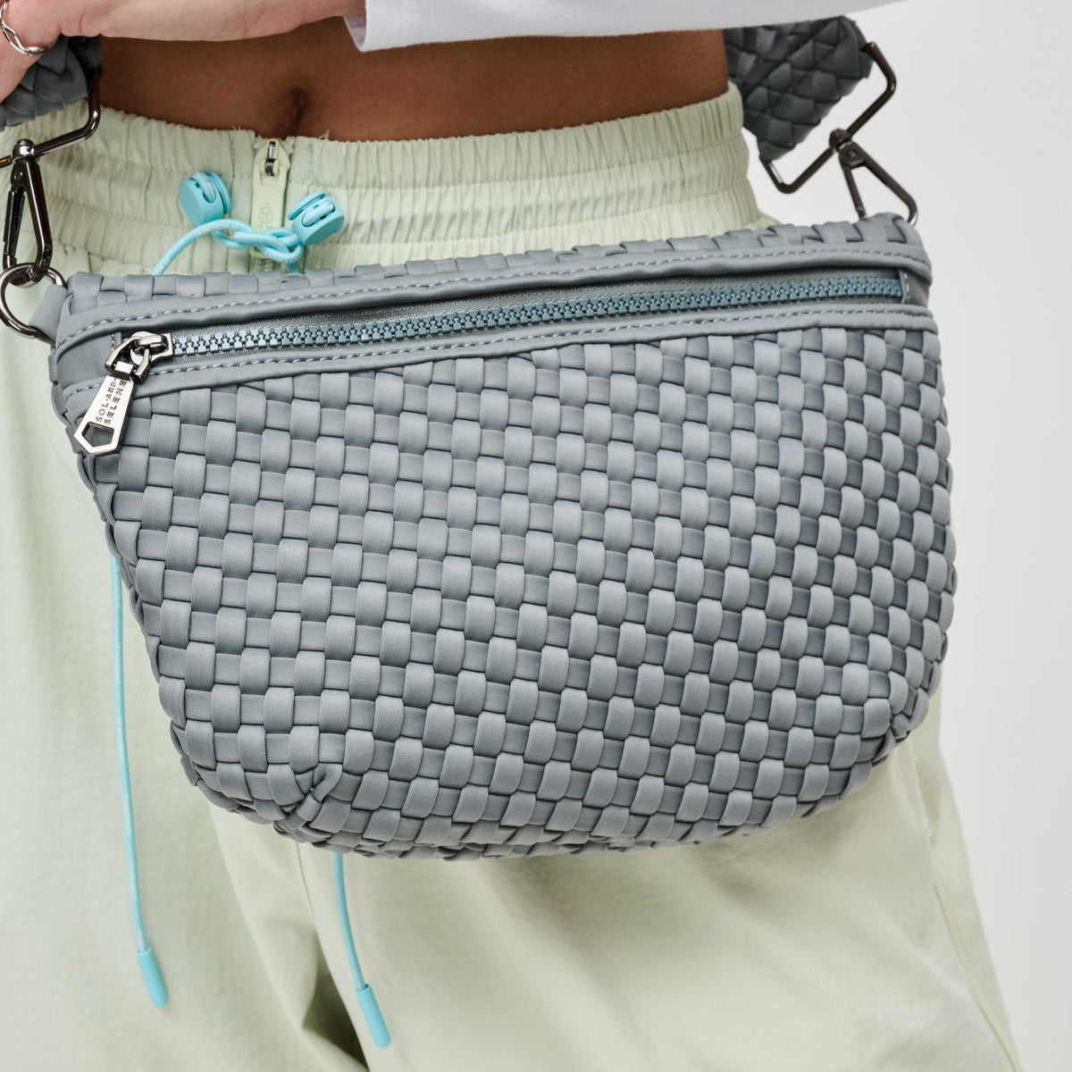 Woman wearing Grey Sol and Selene Ethereal - Woven Neoprene Crossbody 841764110877 View 4 | Grey