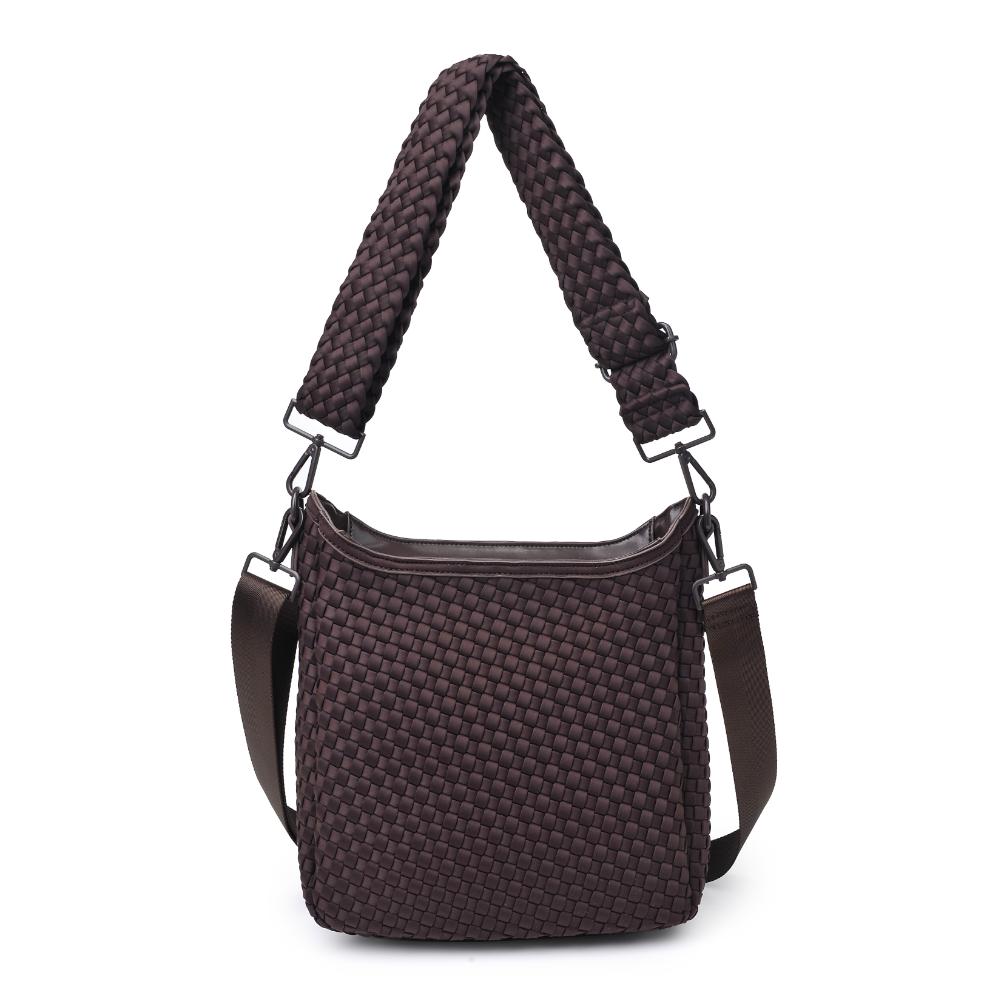 Woman wearing Chocolate Sol and Selene Kismet - Woven Neoprene Crossbody 841764110167 View 7 | Chocolate