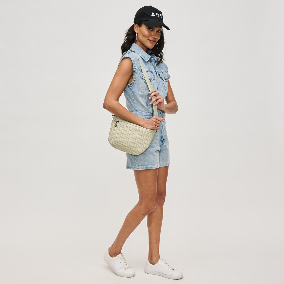 Woman wearing Sage Sol and Selene Ethereal - Woven Neoprene Crossbody 841764111485 View 2 | Sage