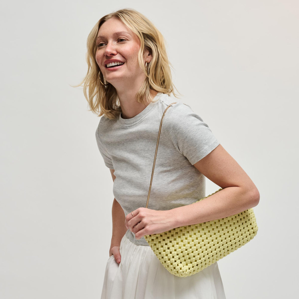 Woman wearing Butter Sol and Selene Eclipse Shoulder Bag 841764112864 View 3 | Butter