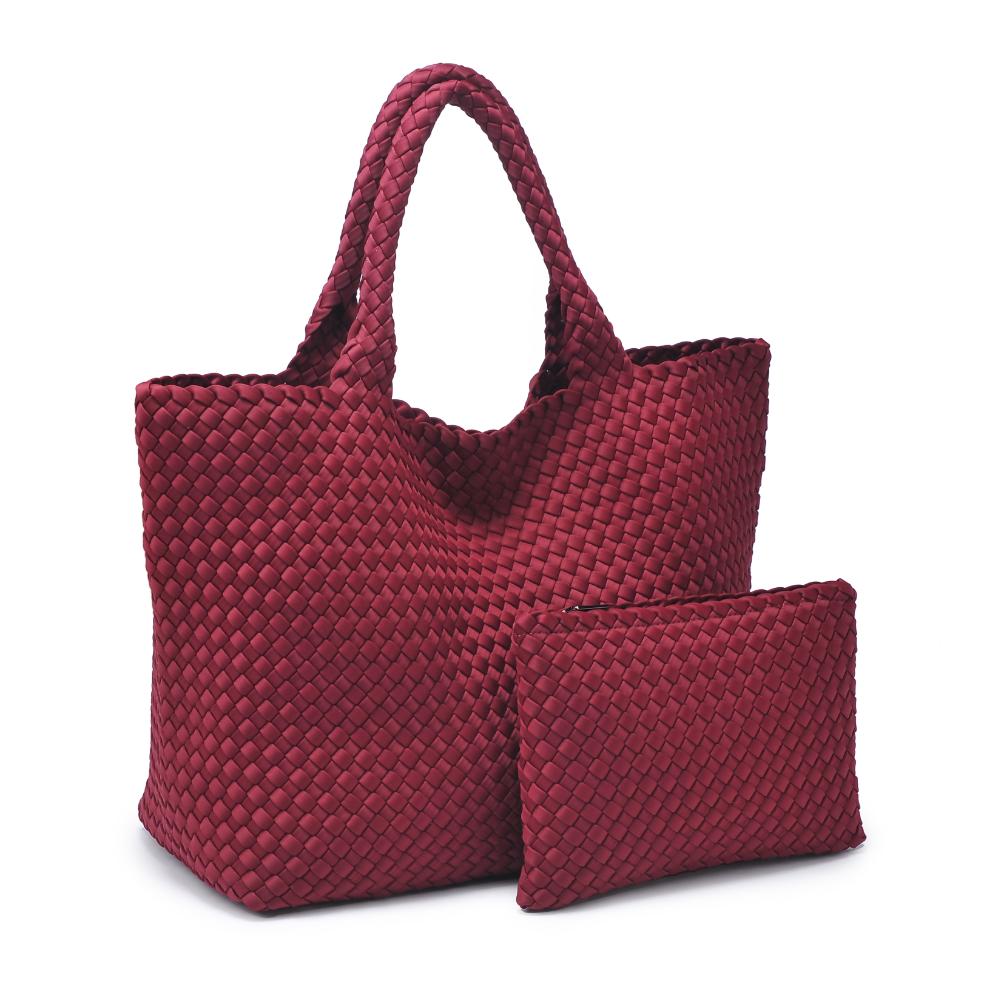 Woman wearing Wine Sol and Selene Sky's The Limit - Large Tote 841764108928 View 6 | Wine