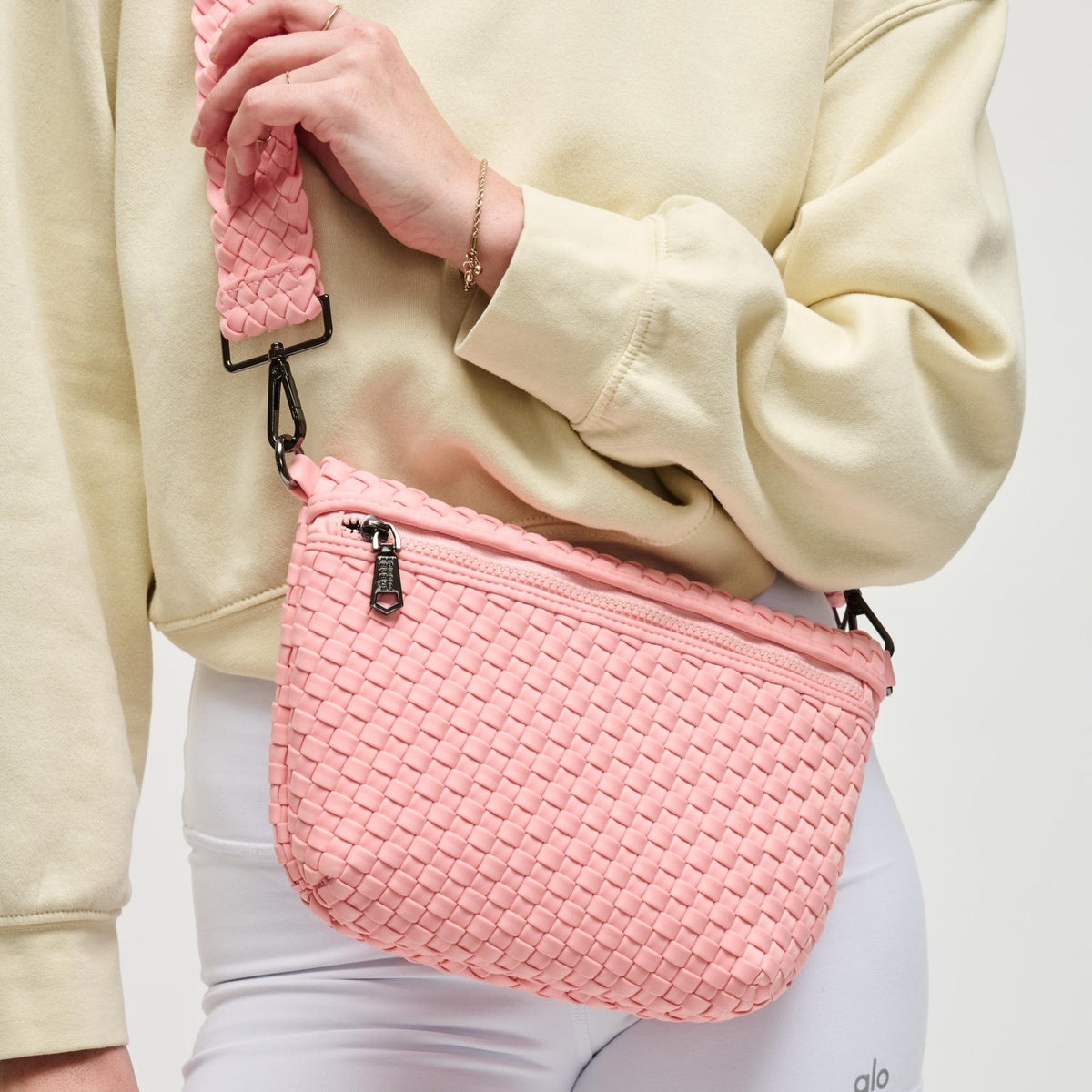 Woman wearing Blush Sol and Selene Ethereal - Woven Neoprene Crossbody 841764112376 View 2 | Blush