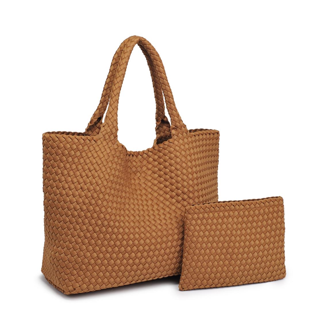 Woman wearing Sand Sol and Selene Sky's The Limit - Large Tote 841764111362 View 6 | Sand