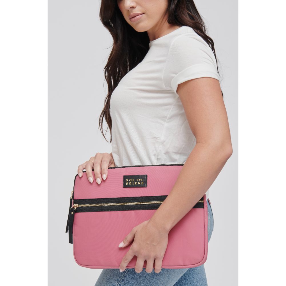 Woman wearing Blush Sol and Selene Self Made Computer Laptop Sleeve 841764103893 View 1 | Blush