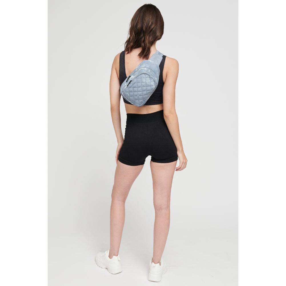 Woman wearing Slate Cloud Sol and Selene On The Run Sling Backpack 841764106283 View 2 | Slate Cloud