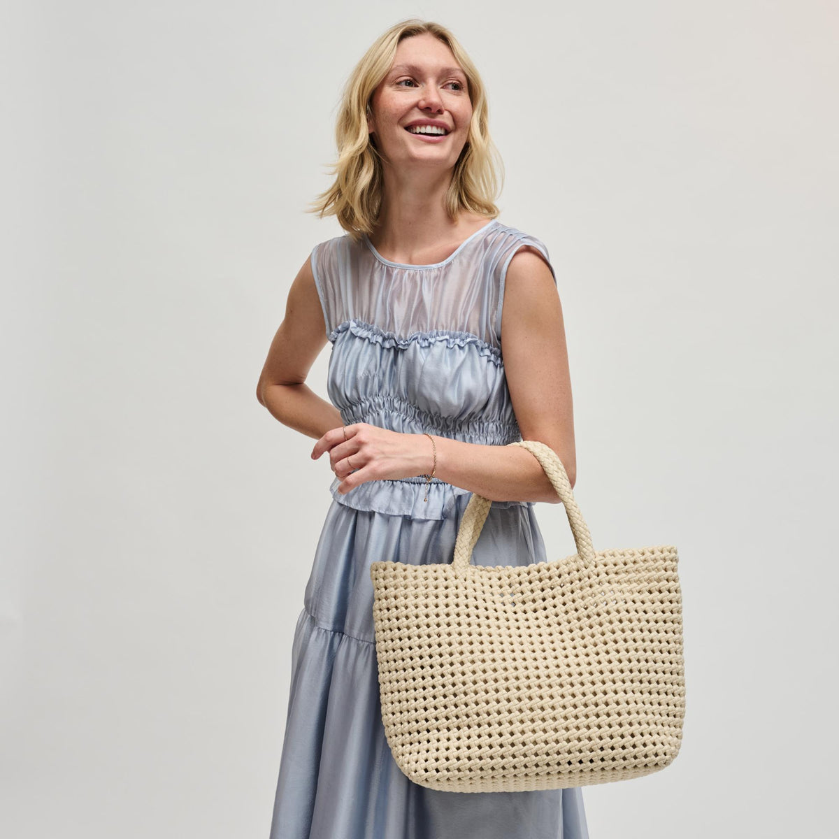 Woman wearing Cream Sol and Selene Ambrosia Medium Tote 841764112758 View 2 | Cream