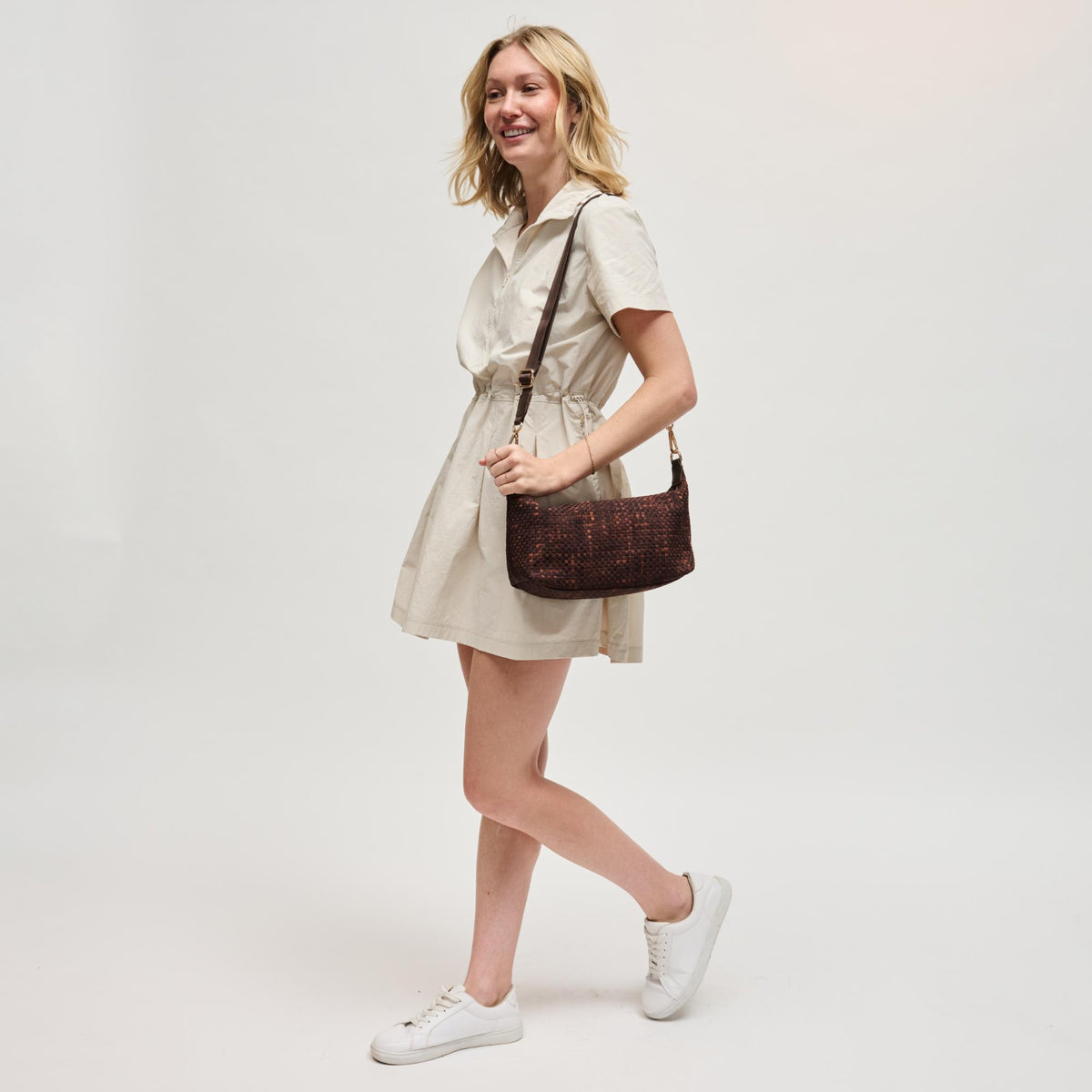 Woman wearing Chocolate Sol and Selene Amara Shoulder Bag 841764112635 View 4 | Chocolate
