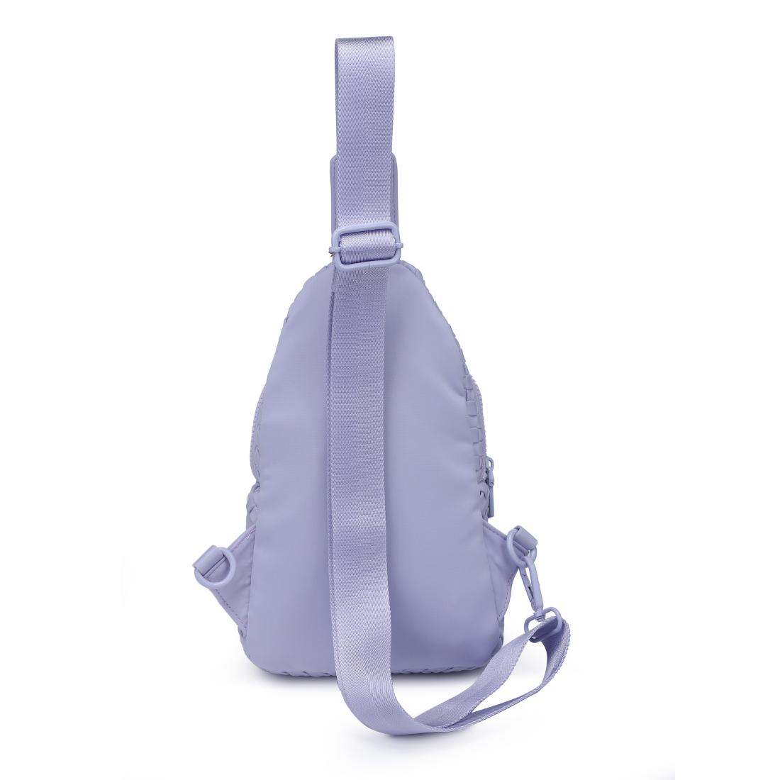 Woman wearing Lilac Sol and Selene Beyond The Horizon - Woven Neoprene Sling Backpack 841764111232 View 7 | Lilac