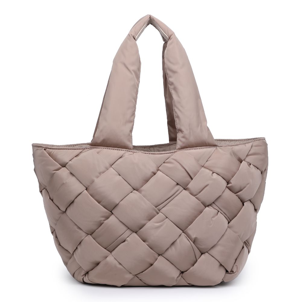 Woman wearing Nude Sol and Selene Intuition East West Tote 841764107327 View 5 | Nude