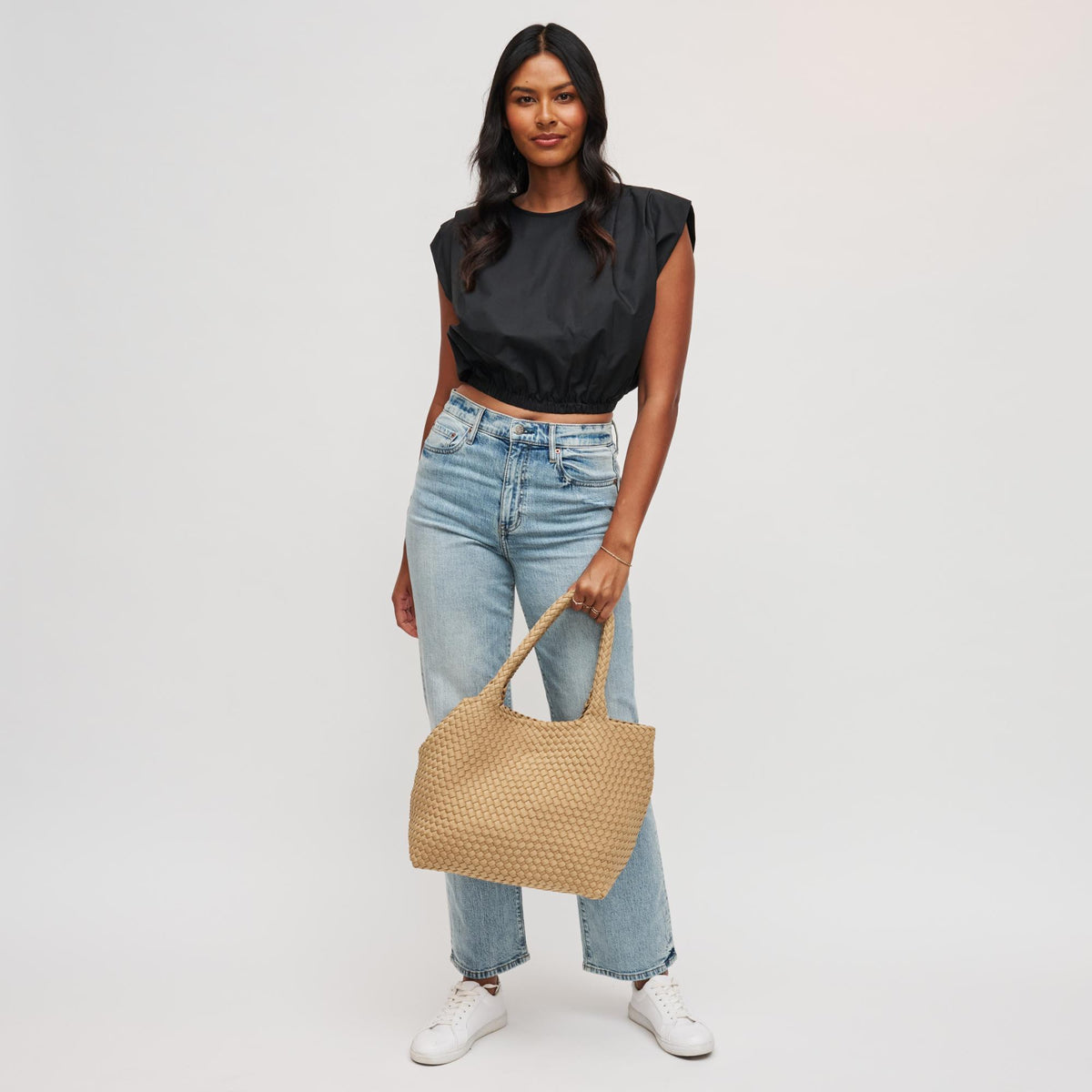 Woman wearing Nude Sol and Selene Sky's The Limit - Medium Tote 841764107785 View 4 | Nude