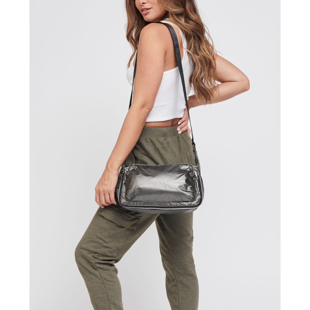 Woman wearing Gunmetal Sol and Selene Triumph Crossbody 841764104845 View 1 | Gunmetal