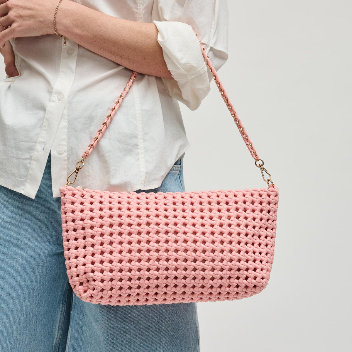 Woman wearing Blush Sol and Selene Eclipse Shoulder Bag 841764112857 View 2 | Blush