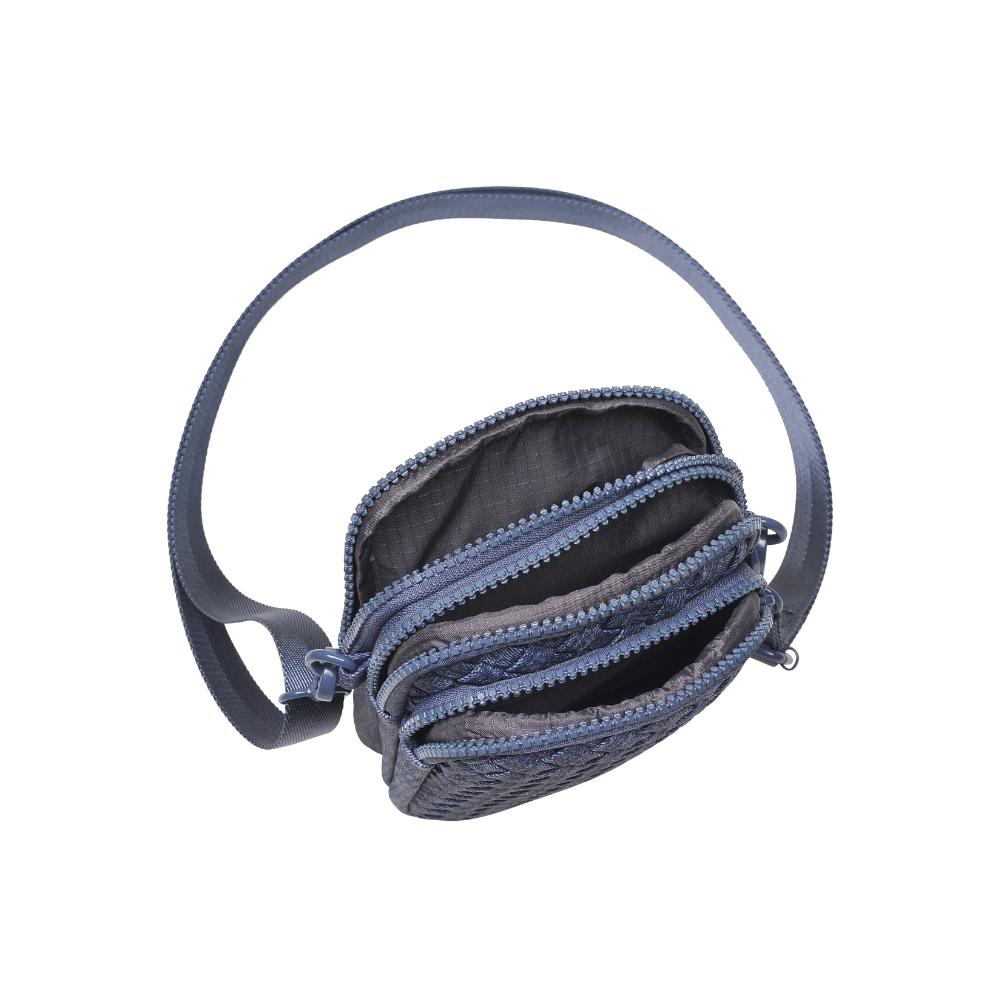 Woman wearing Dark Denim Sol and Selene Divide & Conquer - Woven Neoprene Crossbody 841764110235 View 9 | Dark Denim