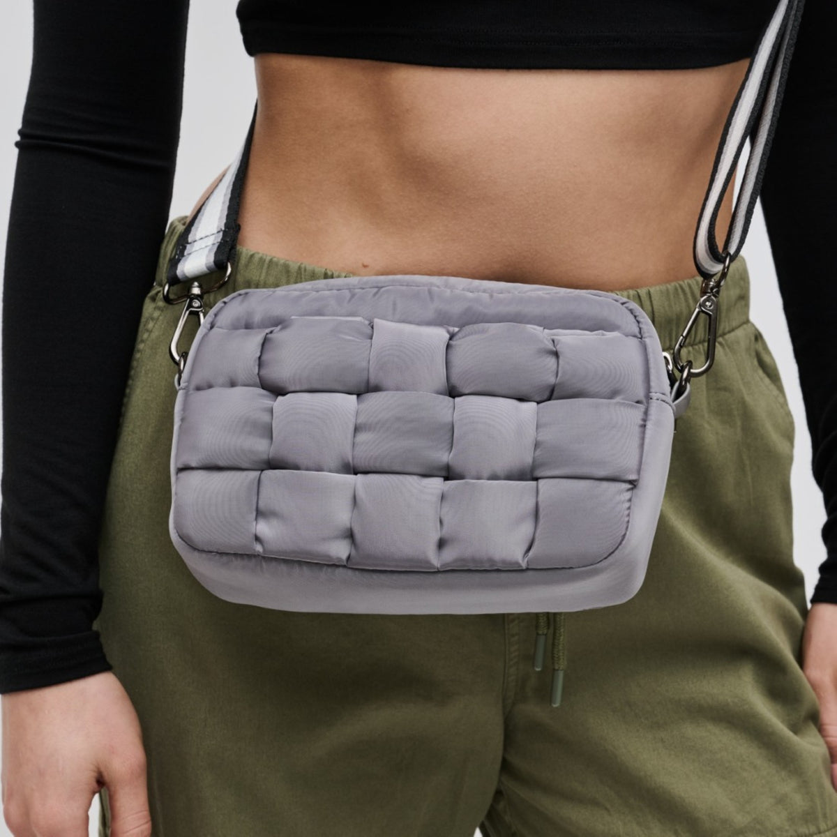 Woman wearing Carbon Sol and Selene Inspiration - Woven Nylon Crossbody 841764107594 View 4 | Carbon